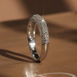 Sparkling Horizon Half Eternity Ring | 3.5 mm Dome Pavé Band in Sterling Silver